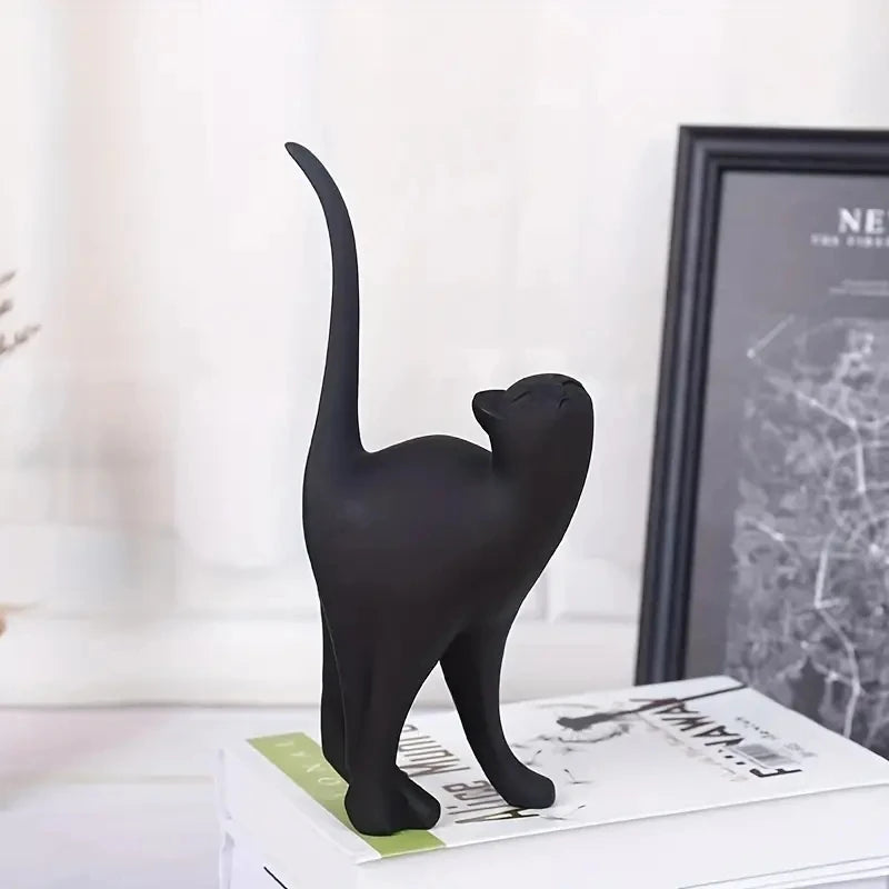 Escultura pareja de gatos decorativa en resina
